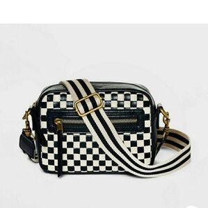 Universal Thread Black & White Checkered Camera Style Bag / Purse, New